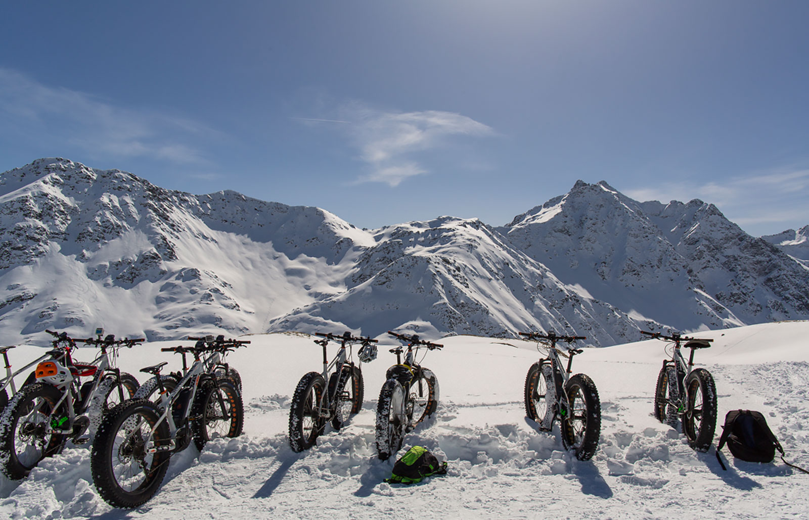 Mountain bike parked in the snow